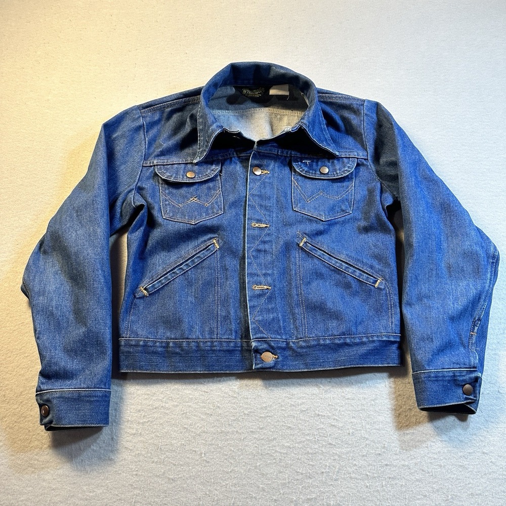Wrangler Vintage 70s Denim Jacket Blue Wash Made USA Trucker Western Sz 38